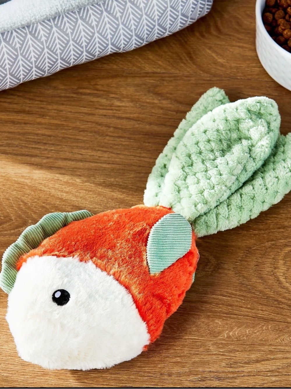 Plush Carrot Fish Dog Toy - Green and Orange